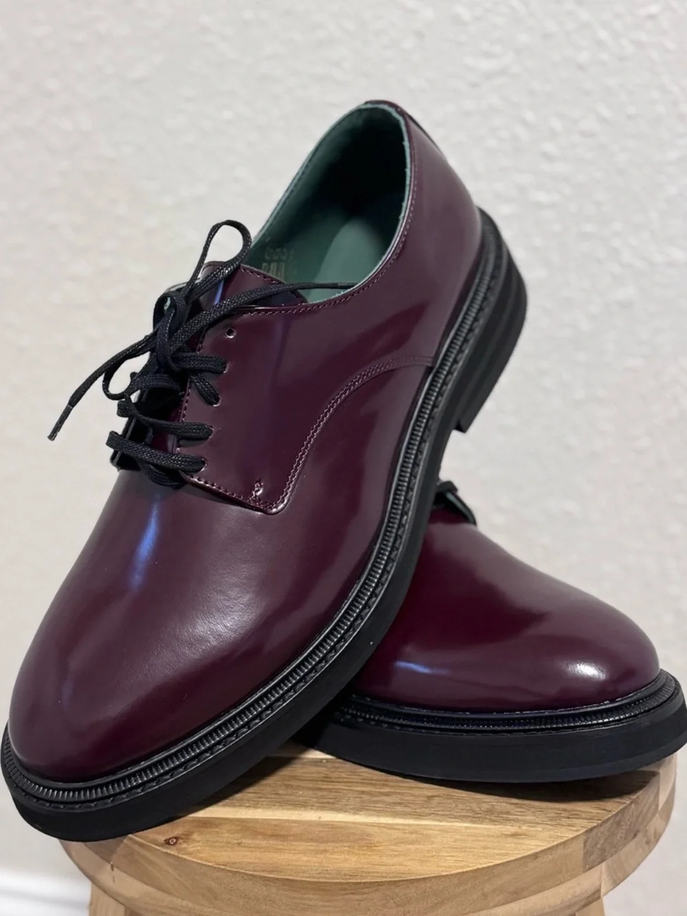 NIB Vinny’s Officer Derbee Burgundy Polido Leather Derby Shoes EU 45 US 12
